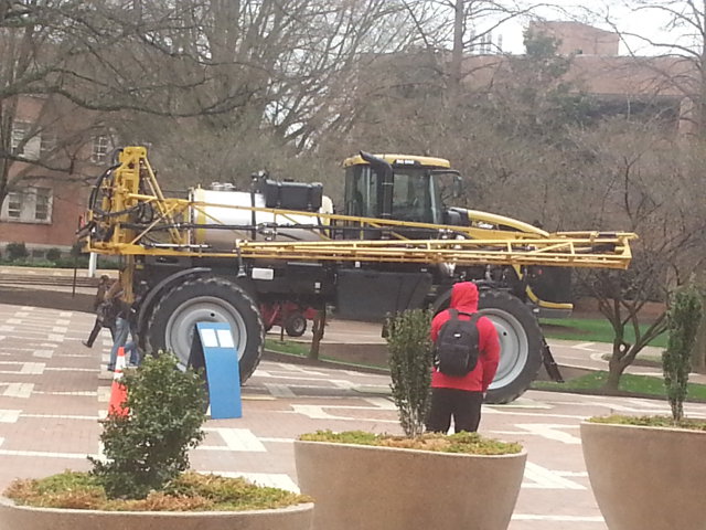A tractor in the Brickyard at NCSU
