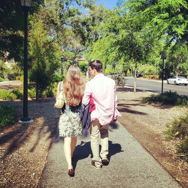 Kelly and Christian walking around Stanford