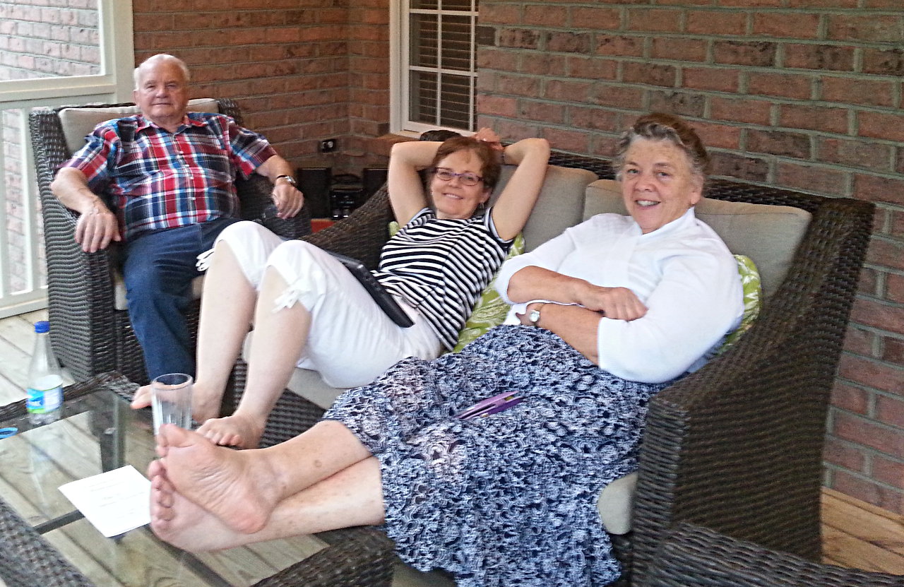Grandpa Milo, Aunt Julia, and Gladys visit for the kids graduation in North Carolina