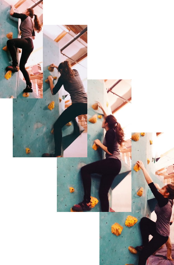 Kelly on the climbing wall in Seattle