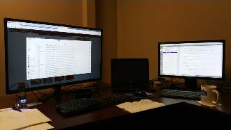 My new office in Lewisville with a new (excellent laptop) and 31 inch screen
