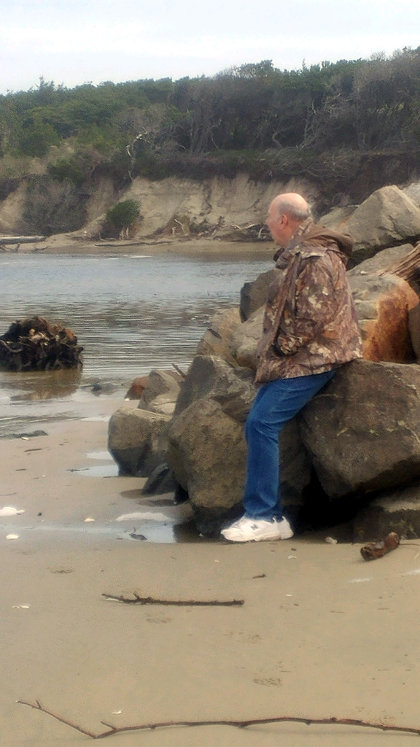 Cousin Merle on a beach near the location of Great Granpa Otis and Great Grandma Ethyl's in Florence, Oregon
