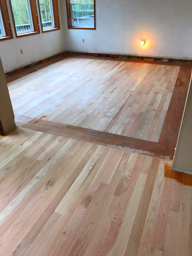 Sanded hardwood floor, almost ready for the Swedish finish to go down